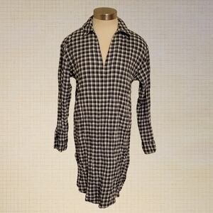 Gingham Tunic Shirt Dress H&M Black White Long Sleeve XS Cotton